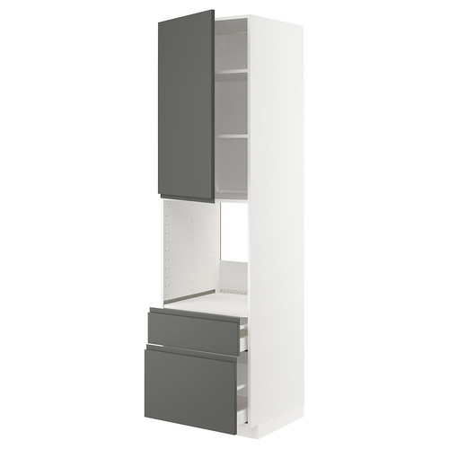 METOD / MAXIMERA Hi cab f ov w dr/2 frnt/1 m/1 h drw, white/Voxtorp dark grey, 60x60x220 cm