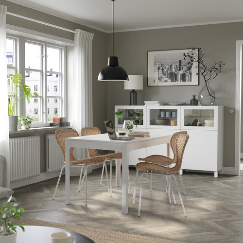 EKEDALEN / ÄLVSTA Table and 4 chairs, white/rattan white, 120/180x80 cm