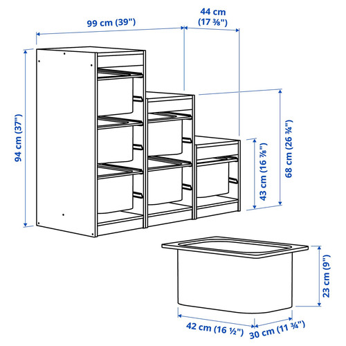 TROFAST Storage combination with boxes, white/bright green, 99x44x94 cm