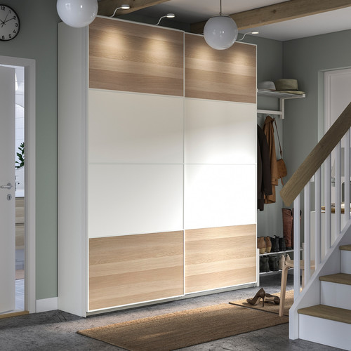 PAX / MEHAMN Wardrobe combination, white double sided/white white stained oak effect, 200x44x236 cm