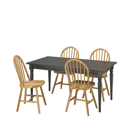 INGATORP / SKOGSTA Table and 4 chairs, black/acacia, 155/215 cm