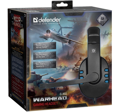 Defender Gaming Headset Warhead G-160, black+blue, cable 2.5 m