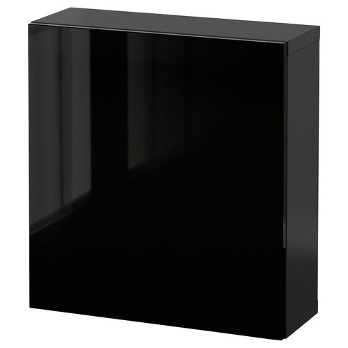 BESTÅ Wall-mounted cabinet combination, black-brown/Selsviken black, 60x22x64 cm