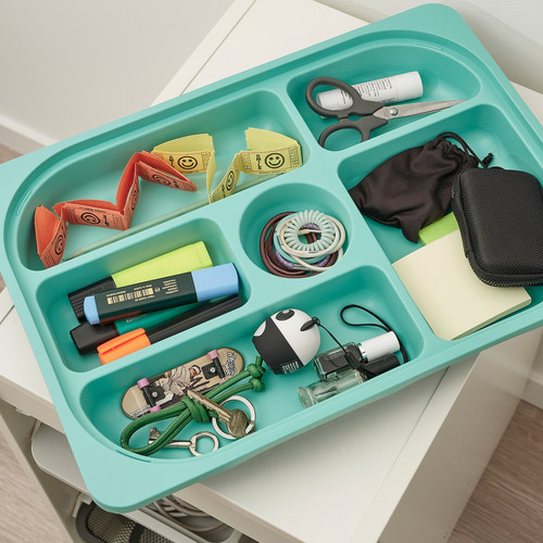 TROFAST Storage combination with box/trays, white/turquoise, 34x44x56 cm