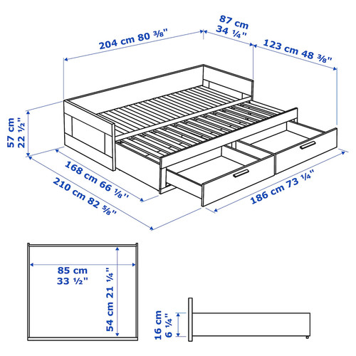 BRIMNES Day-bed w 2 drawers/2 mattresses, white/Åfjäll firm, 80x200 cm