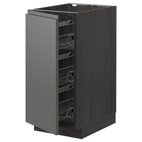 METOD Base cabinet with wire baskets, black/Voxtorp dark grey, 40x60 cm