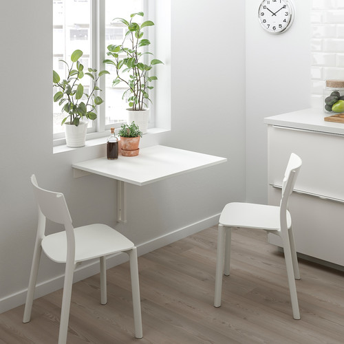 NORBERG Wall-mounted drop-leaf table, white, 74x60 cm