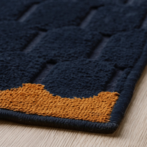 NÖVLING Rug, low pile, dark blue/yellow-brown, 128x195 cm