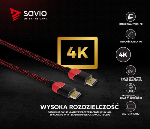 Savio HDMI Cable GCL-04 3m