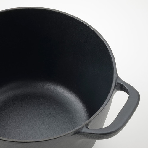 VARDAGEN Pot with lid, enamelled cast iron matt/black, 3 l