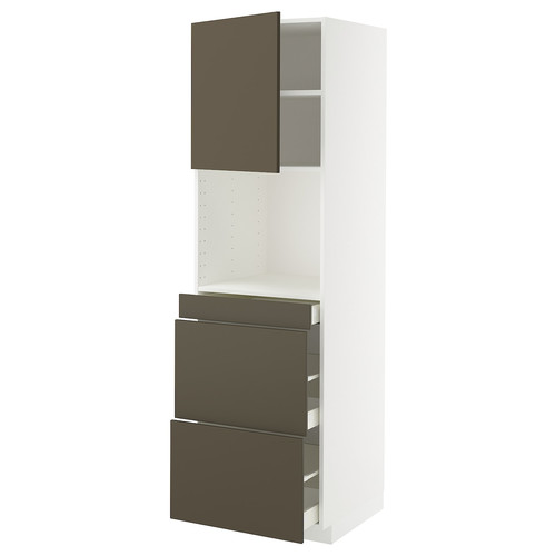 METOD / MAXIMERA Hi cab f micro combi w door/3 drwrs, white/Havstorp brown-beige, 60x60x200 cm