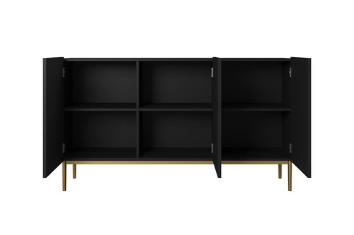 Three-Door Cabinet Nicole 150 cm, matt black/gold legs