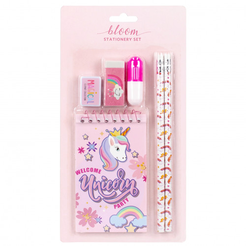 School Set Magical Unicorn - Notepad, Pencils, Hghlighter, Eraser, Sharpener