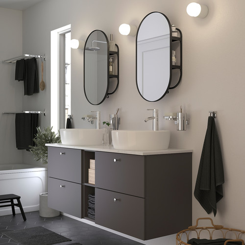 LINDBYN Mirror with storage, black, 40x70 cm