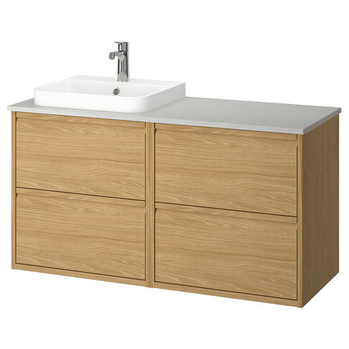 ÄNGSJÖN / BACKSJÖN Wash-stand/wash-basin/tap, oak effect/grey stone effect, 122x49x71 cm