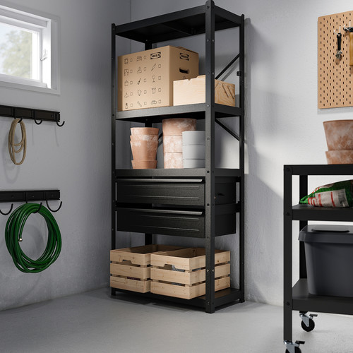 BROR Shelving unit with drawers/shelves, black, 85x40x190 cm