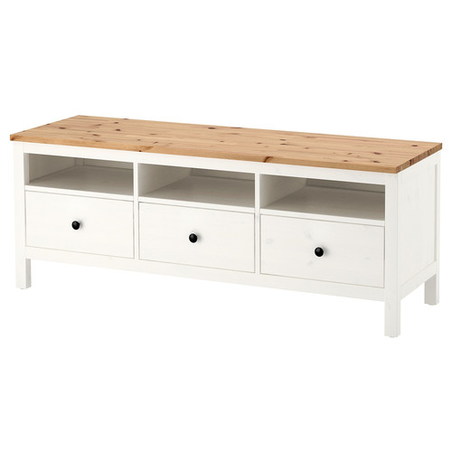 HEMNES TV bench, white stain, light brown, 148x47x57 cm