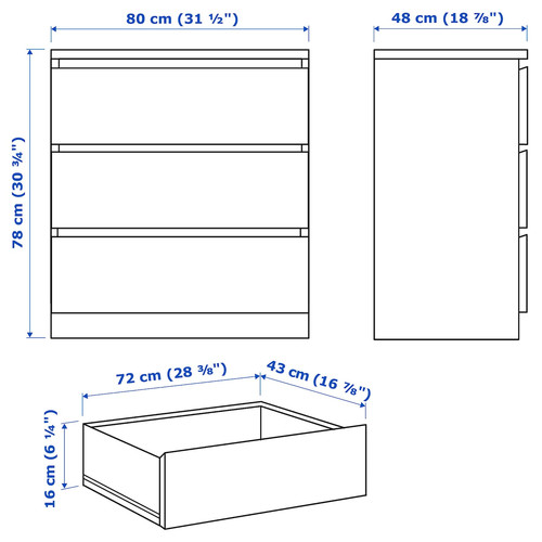 MALM Bedroom furniture, set of 2, white