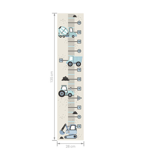 Wall Height Chart Height Measure 50-160cm | Construction Vehicles Blue