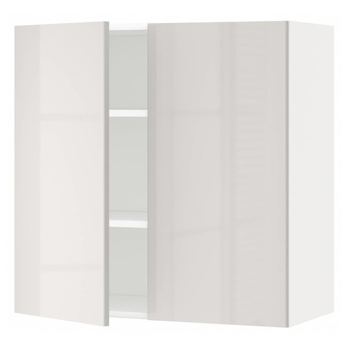 METOD Wall cabinet with shelves/2 doors, white/Ringhult light grey, 80x80 cm