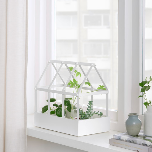 SENAPSKÅL Decoration greenhouse, in/outdoor white, 29 cm