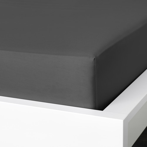 NATTJASMIN Fitted sheet, dark grey, 160x200 cm