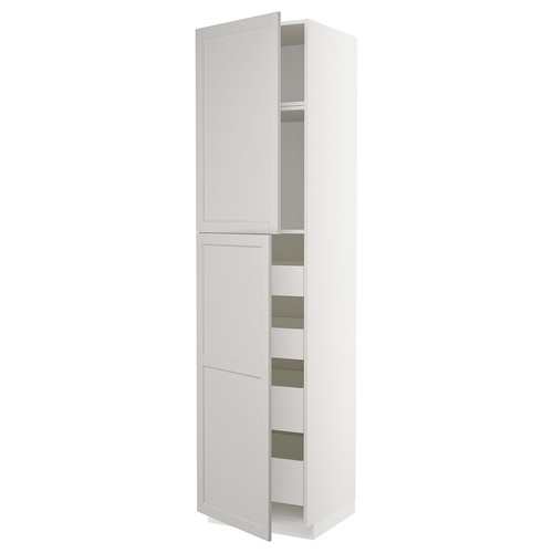 METOD / MAXIMERA Hi cab w 2 doors/4 drawers, white/Lerhyttan light grey, 60x60x240 cm