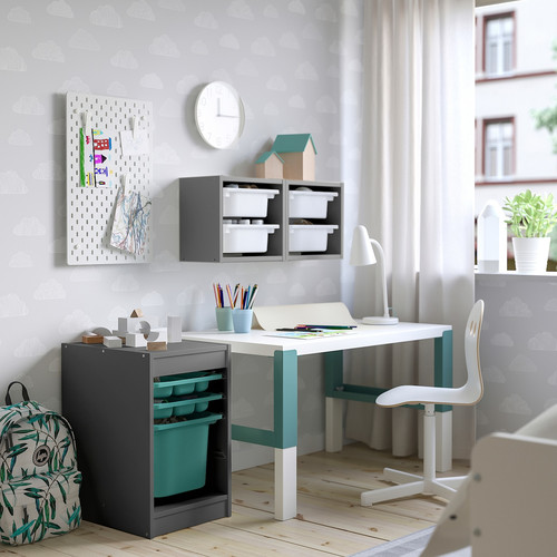 TROFAST Storage combination with box/trays, grey/turquoise, 34x44x56 cm