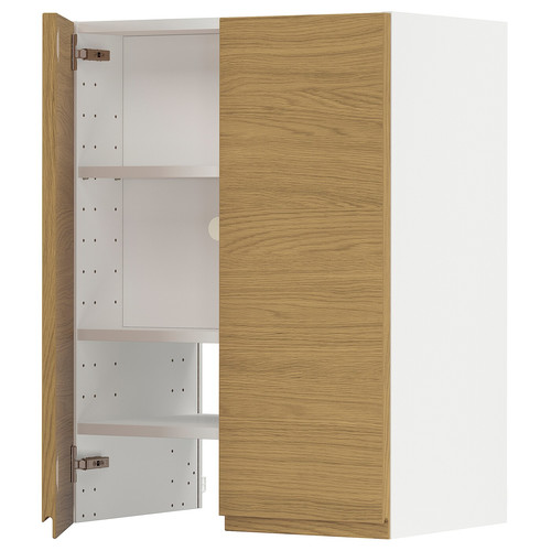 METOD Wall cb f extr hood w shlf/door, white/Voxtorp oak effect, 60x80 cm