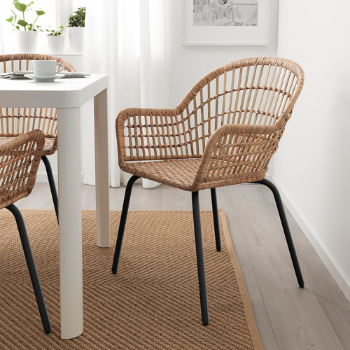 NILSOVE Chair with armrests, rattan/black