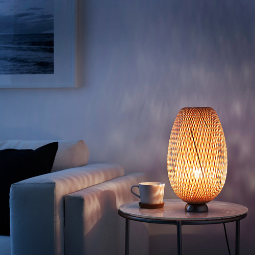 BÖJA Table lamp, nickel-plated, bamboo rattan