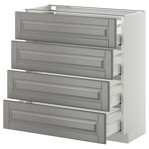 METOD / MAXIMERA Base cab 4 frnts/4 drawers, white, Bodbyn grey, 80x37 cm