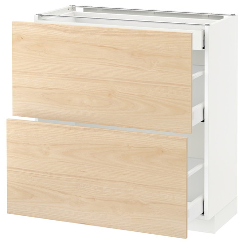 METOD / MAXIMERA Base cab with 2 fronts/3 drawers, white/Askersund light ash effect, 80x37 cm