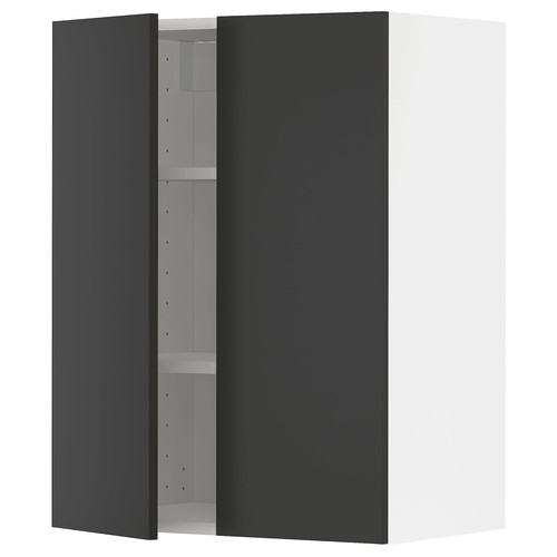 METOD Wall cabinet with shelves/2 doors, white/Nickebo matt anthracite, 60x80 cm