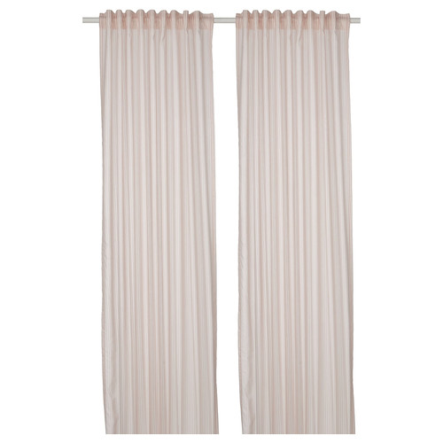 BYMOTT Curtains, 1 pair, white/beige striped, 120x250 cm