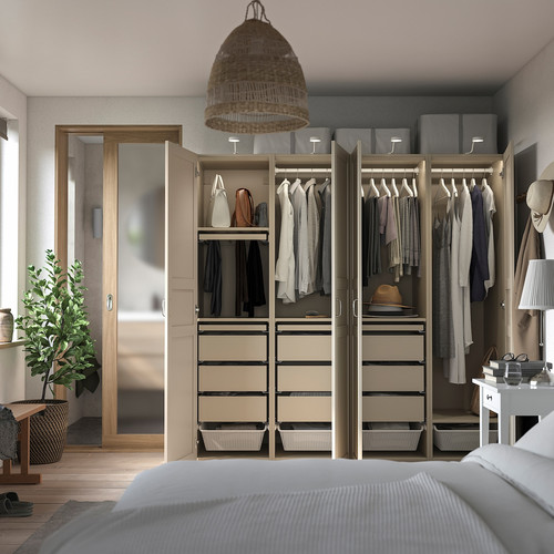 PAX / FLISBERGET Wardrobe combination, grey-beige/grey-beige, 200x60x201 cm