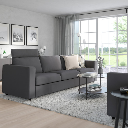 VIMLE 3-seat sofa, with headrest, Hallarp grey