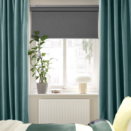 SANELA Curtains, 1 pair, dark grey-turquoise, 140x300 cm