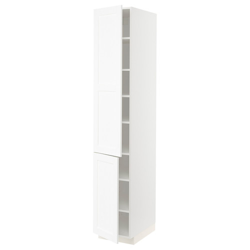 METOD High cabinet with shelves/2 doors, white Enköping/white wood effect, 40x60x220 cm