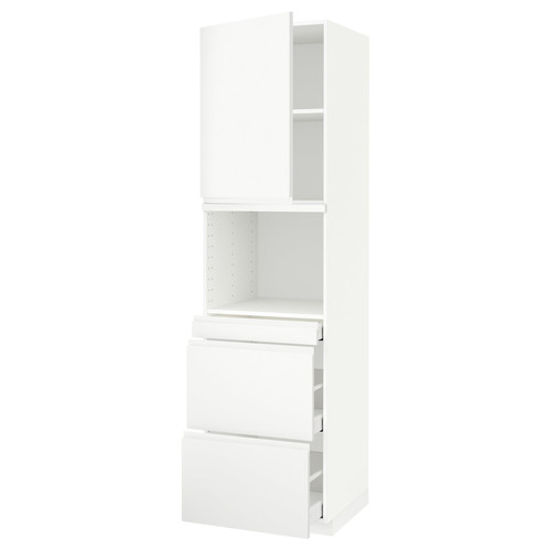 METOD / MAXIMERA Hi cab f micro combi w door/3 drwrs, white/Voxtorp matt white, 60x60x220 cm