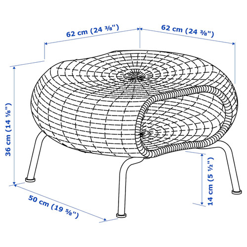 GAMLEHULT Footstool with storage, rattan, anthracite