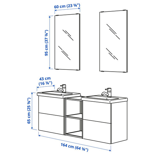 ENHET Bathroom, white, 164x43x65 cm