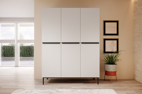 Wardrobe Nicole 150 cm, matt white, black handles and legs