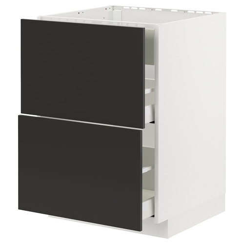 METOD / MAXIMERA Base cab f hob/int extractor w drw, white/Nickebo matt anthracite, 60x60 cm