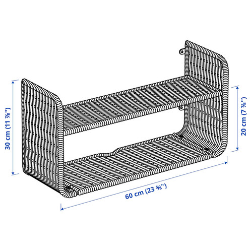 FRYKSÅS Wall shelf, rattan, 60x20 cm