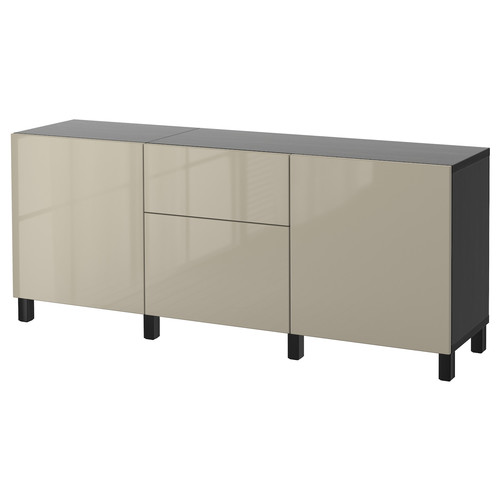 BESTÅ Storage combination with drawers, black-brown/Selsviken/Stubbarp high-gloss/beige, 180x42x74 cm