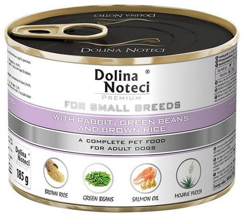 Dolina Noteci Premium Dog Wet Food for Small Breeds Adult with Rabbit, Beans & Brown Rice 185g