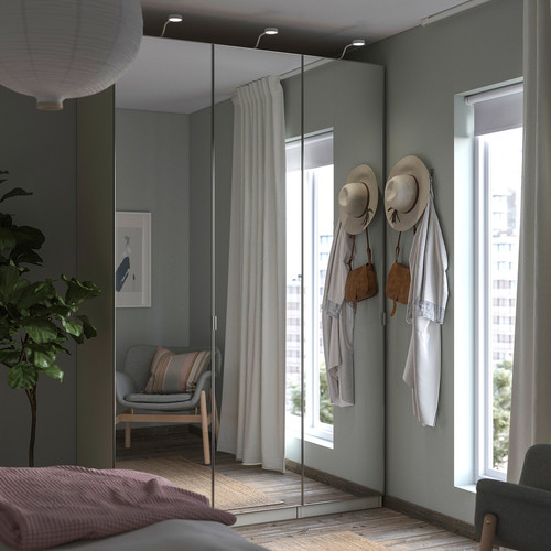 PAX / ÅHEIM Wardrobe combination, grey-beige/mirror glass, 150x60x236 cm