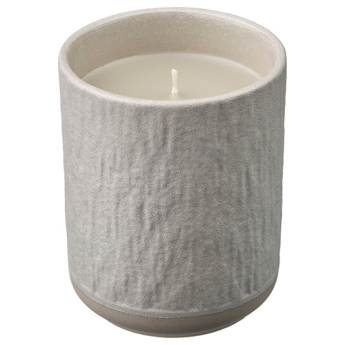 SILKESTRÄD Scented candle in ceramic jar, dew & moss/off-white, 45 hr