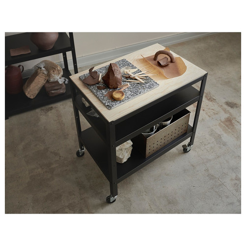 BROR Trolley, black, pine plywood, 85x55 cm